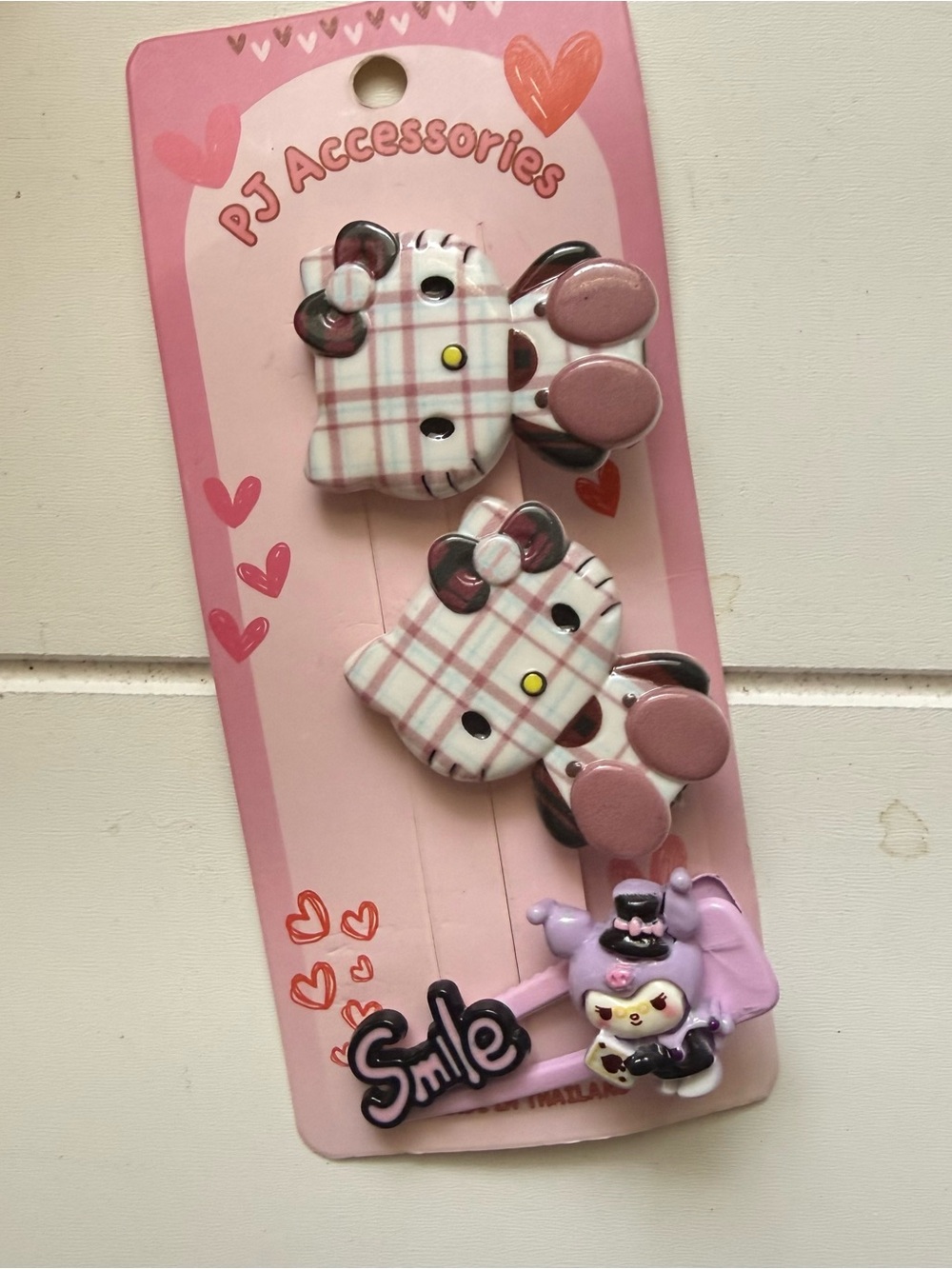 Cute Pink Plaid Kitty Hair Clips - Smile Accent